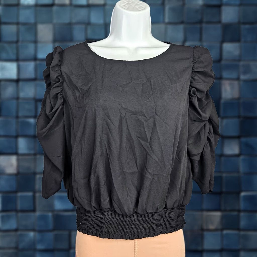 Express Express Black Women's Top Size M NEW Puff Shoulder 3/4 Sleeve Keyhole back Shirt Women M Black Puff Sleeve Crew Neck Blouse Size M / US 6-8 / IT 42-44 - 1 Thumbnail