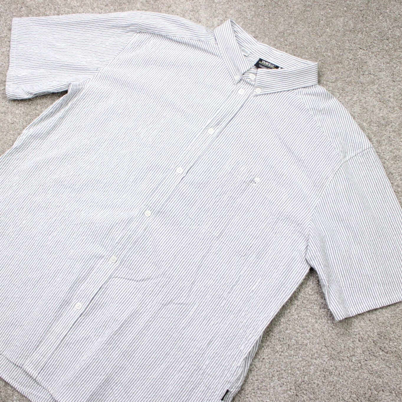 WeSC WESC Shirt Unisex Mens 2XL Womens 3XL White/Black Oden Seersucker Short Sleeve Button-Up Collared Casual Size XXL / US 16-18 / IT 52-54 - 4 Thumbnail