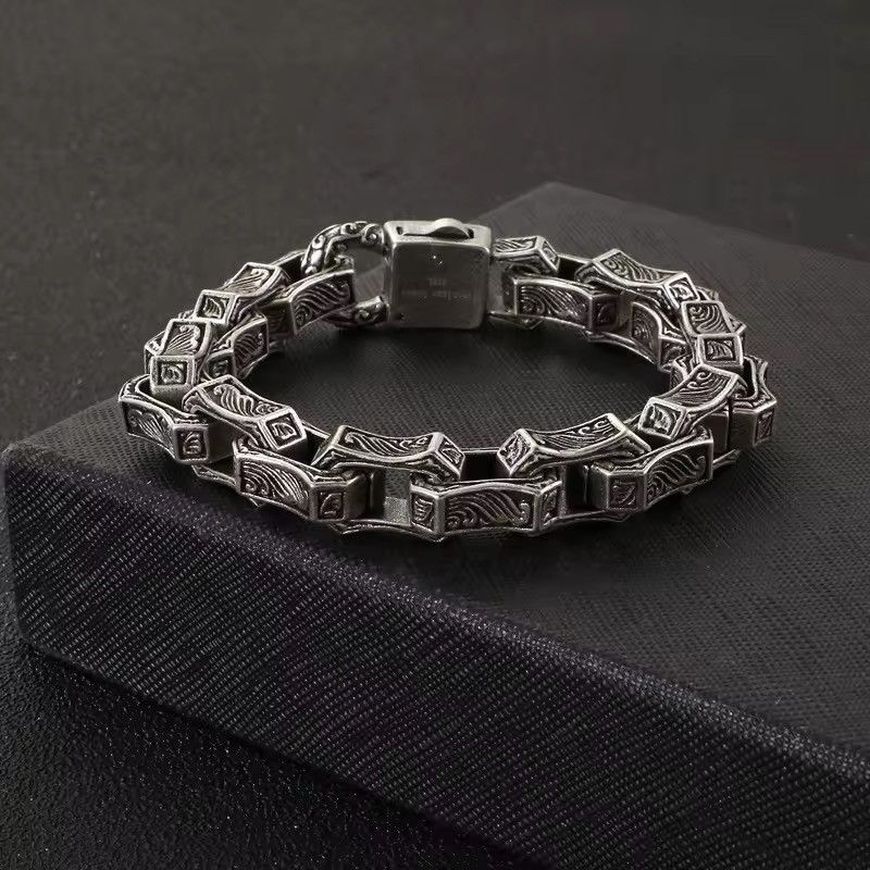 Vintage Silver Chunky Mysterious Symbol Charm Bangle Size ONE SIZE - 1 Thumbnail