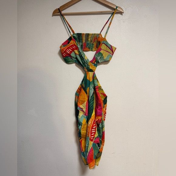 Zara ZARA Tropical Cutout Midi Dress – Size L Size L / US 10 / IT 46 - 7 Thumbnail