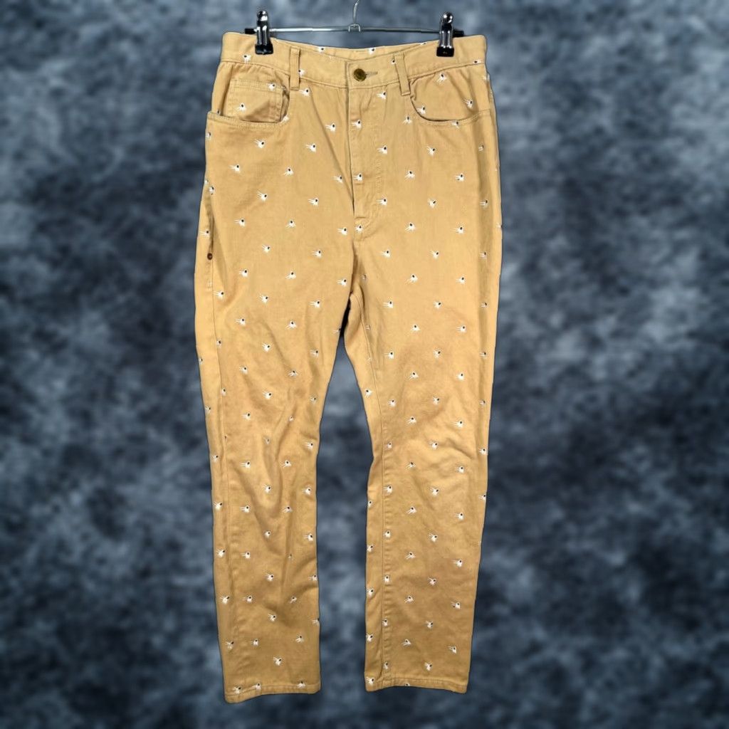 Mercibeaucoup Womens 28 Embroidered Beige Cotton Chino Pants Trousers