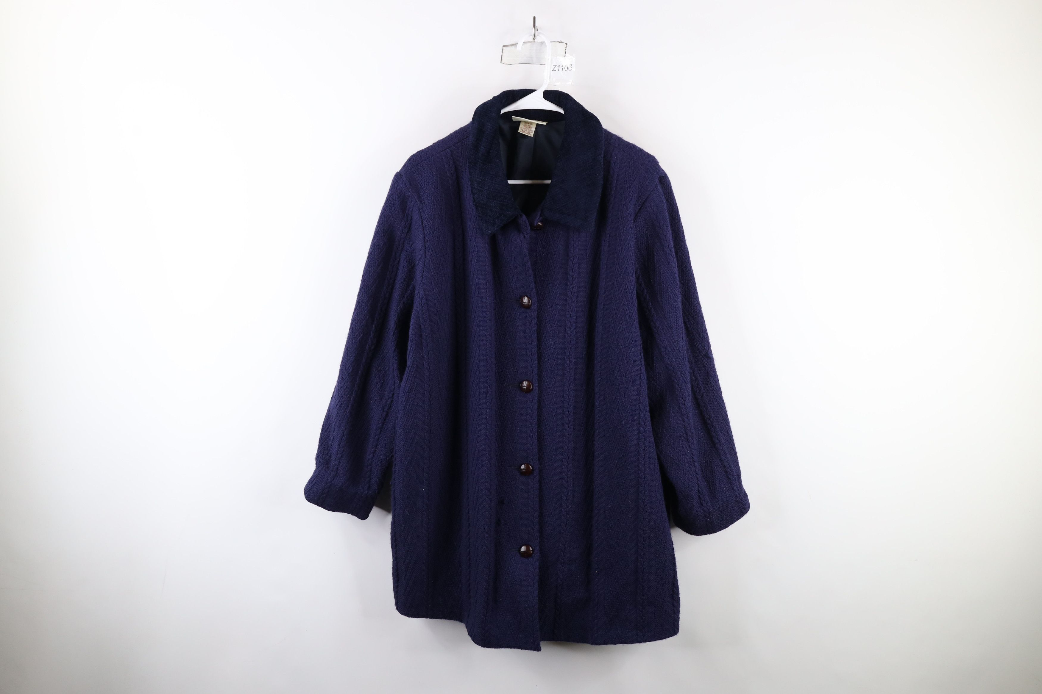 Vintage Vintage 90s Cable Knit Wool Cashmere Alpaca Jacket Blue Size XL / US 12-14 / IT 48-50 - 1 Thumbnail