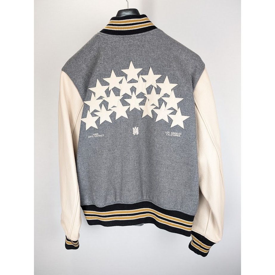Amiri o1rshd1 Oversized Stars Varsity Jacket in Gray Size US XL / EU 56 / 4 - 1 Thumbnail