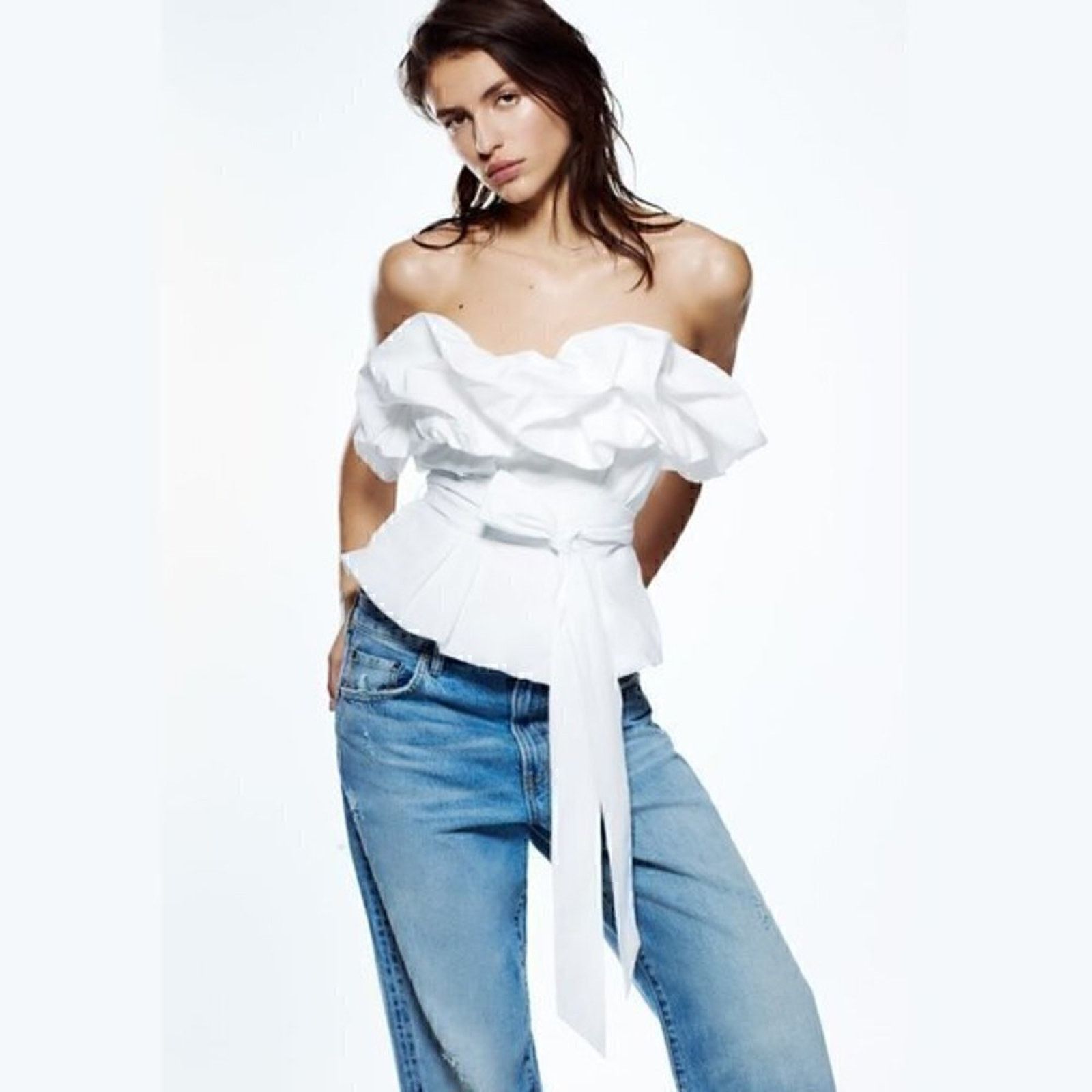 Zara ZARA White Strapless Puff Top NWT Size S / US 4 / IT 40 - 8 Thumbnail