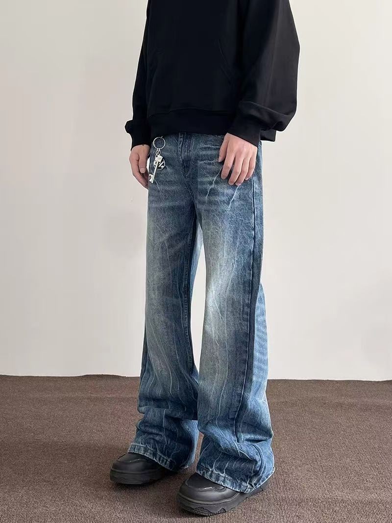 American street washed lightning pattern distressed jeans