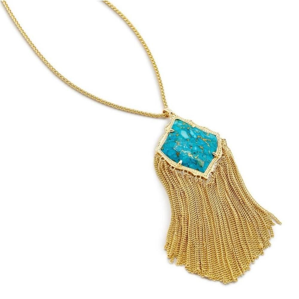 Designer Kendra Scott Kingston Bronze Vein Turquoise Fringe Necklace Size ONE SIZE - 1 Thumbnail