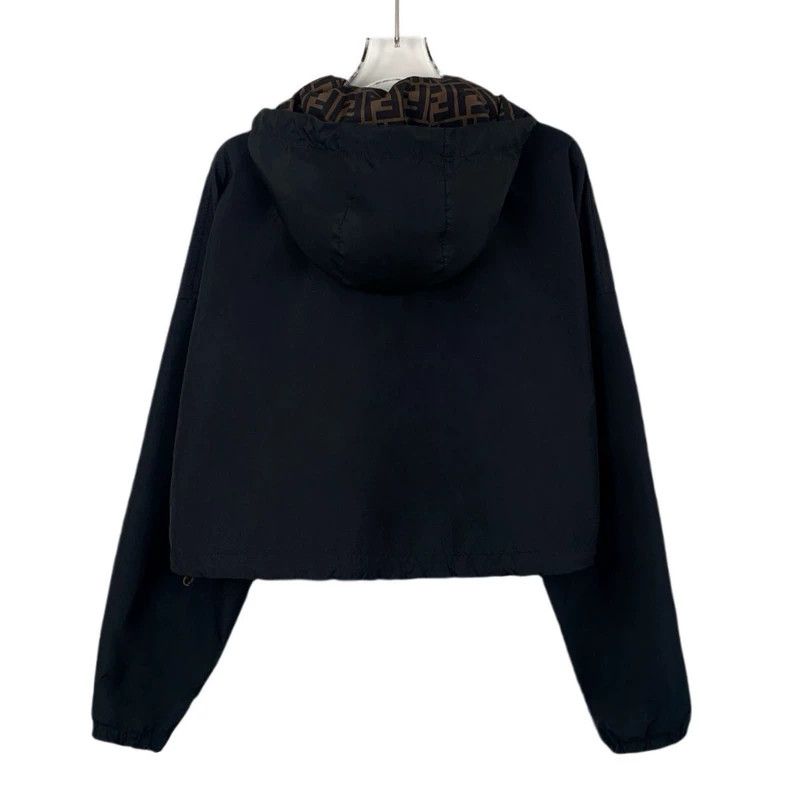 Fendi FENDI Black Lining Logo Monogram Printed Hooded Zip-Up Jac Size XXS / US 00 / IT 34 - 2 Thumbnail