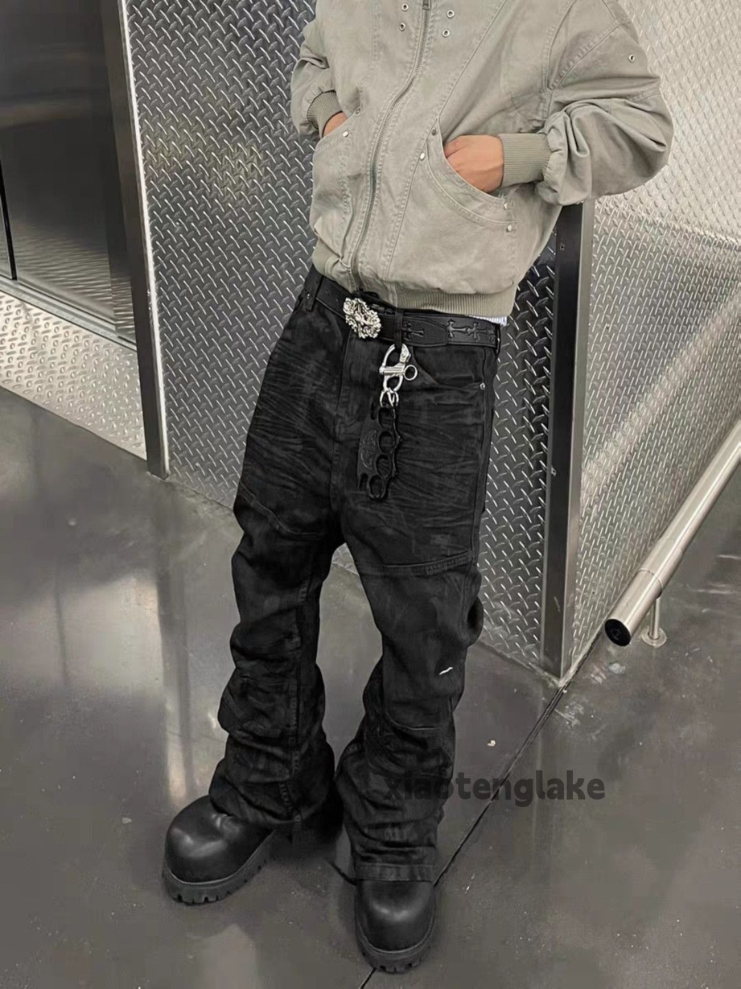Japanese Brand xz wax coated punk grunge bootcut flared hiphop jeans Size US 30 / EU 46 - 6 Thumbnail