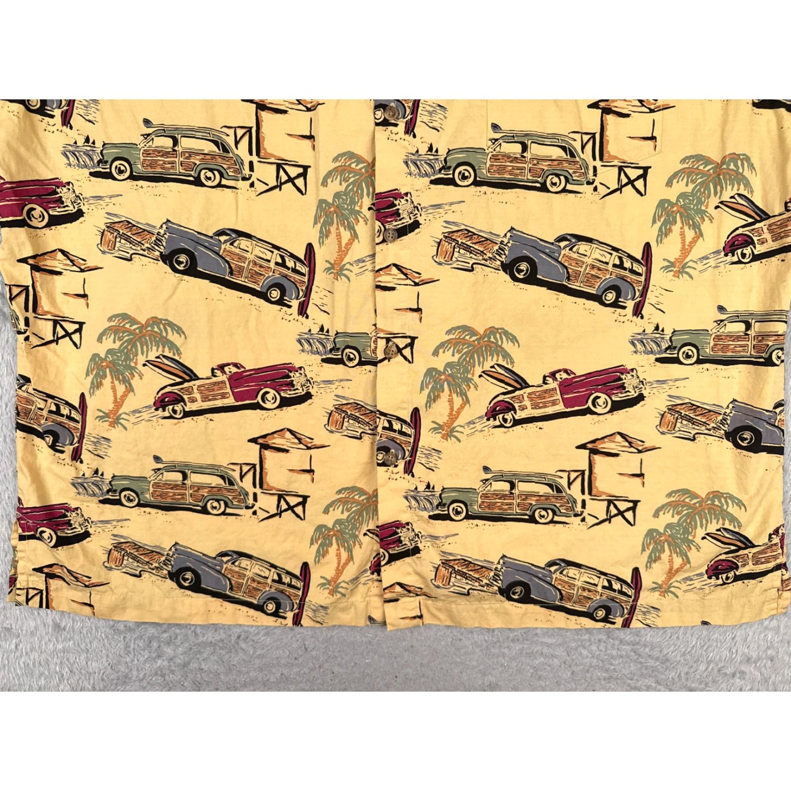 Vintage VINTAGE Beck Sport Shirt Mens 2XL Yellow Hawaiian Cars Button-Up 100% Rayon Floral Short Sleeve Beach/Relaxed Fit Size US XXL / EU 58 / 5 - 5 Thumbnail