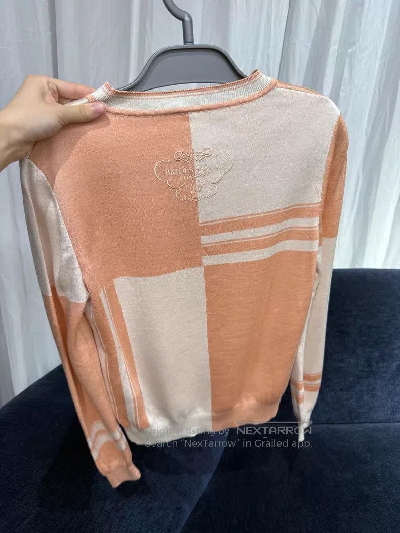 Hermes Hermes Pink and White Color Block Knit Short Sleeve Size XS / US 0-2 / IT 36-38 - 2 Thumbnail