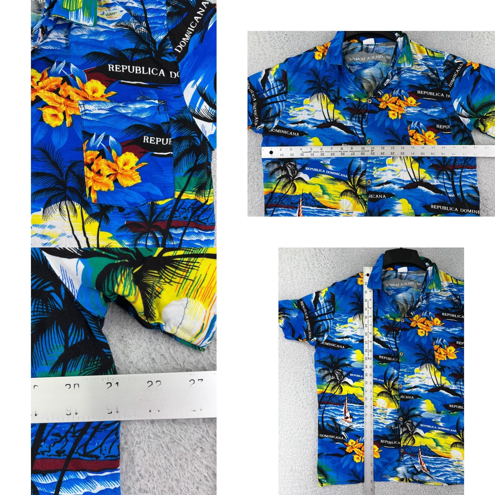 Vintage Haniel Shirt Mens Medium Blue Floral Palm Hawaiian Style Dominican Republic Size US M / EU 48-50 / 2 - 8 Thumbnail