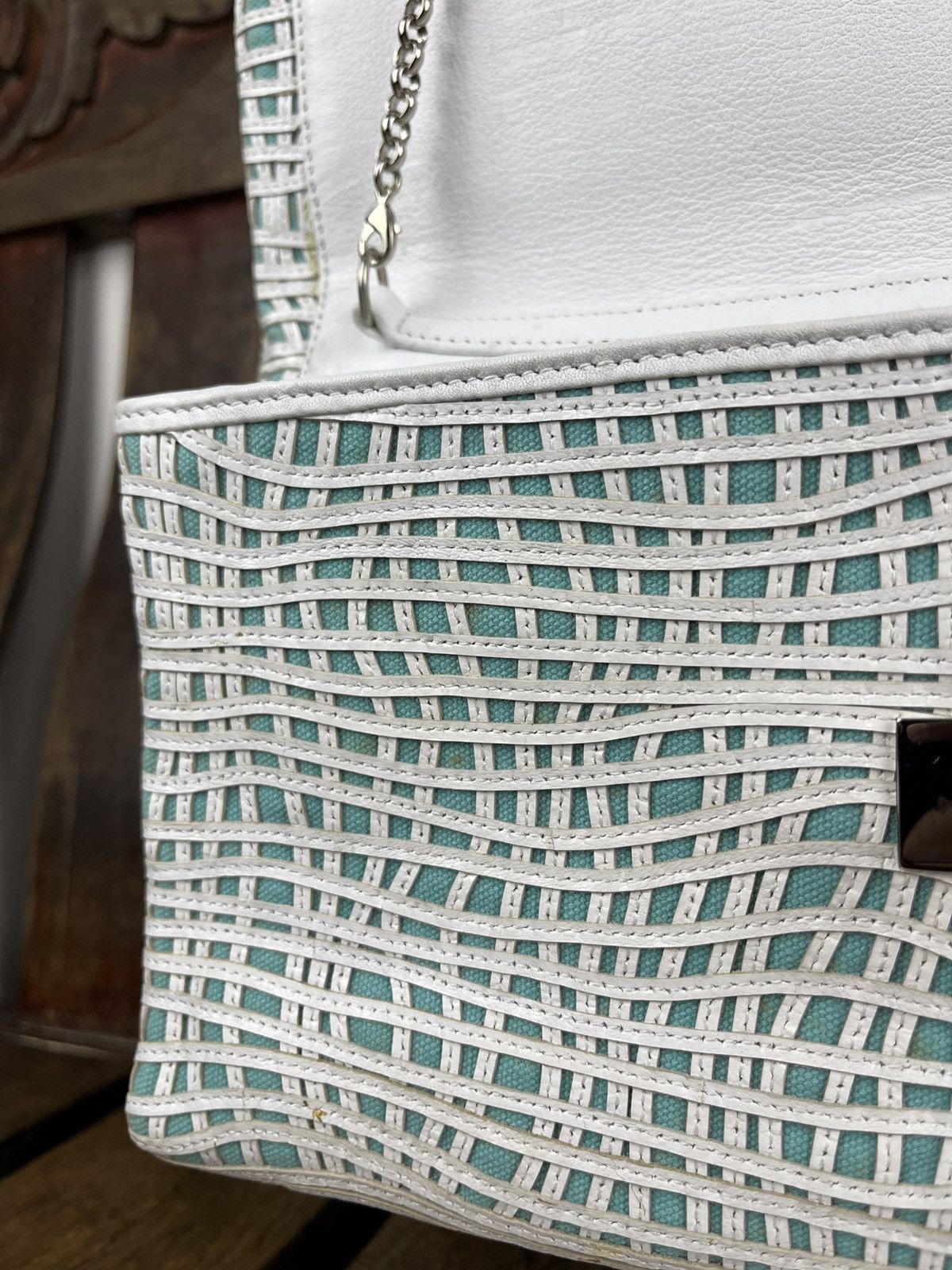 Designer × Tiffany & Co. Tiffany & Co Latice On Linen Flip Lock Shoulder / Clutch Bag Size ONE SIZE - 8 Thumbnail