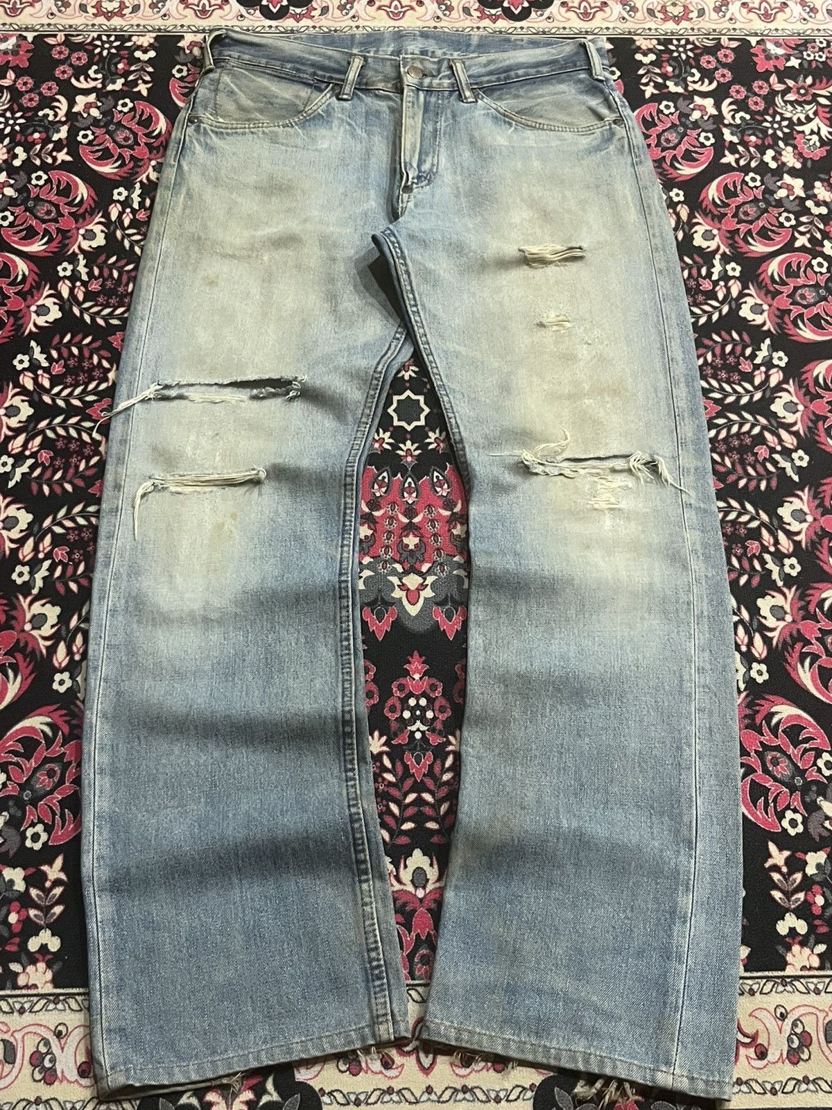Big John Vintage Japan Big John Union Made Repro Heavy Fade Rip Jeans Size US 32 / EU 48 - 1 Thumbnail