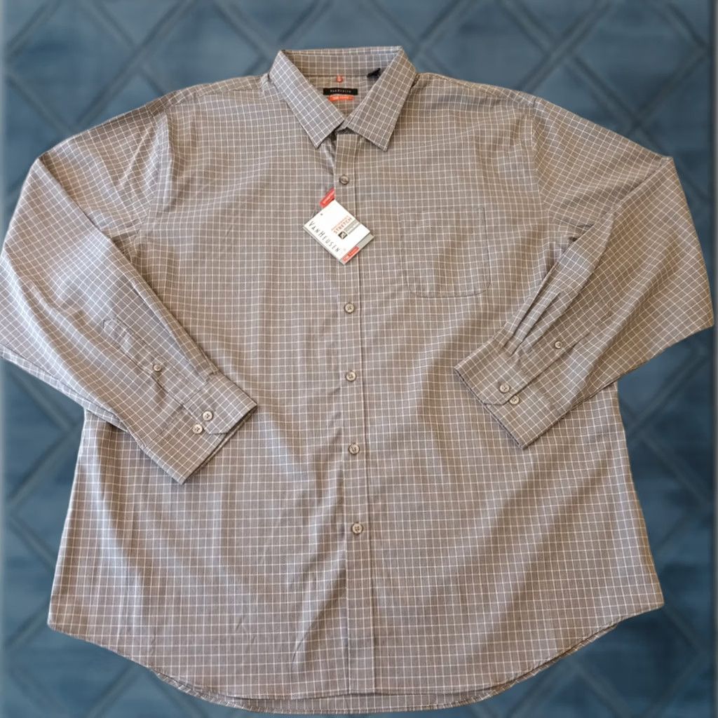 Van Heusen Van Heusen Shirt Mens 2XL Gray Check Long Sleeve Button-Up Cotton Blend Regular Size US XXL / EU 58 / 5 - 1 Thumbnail