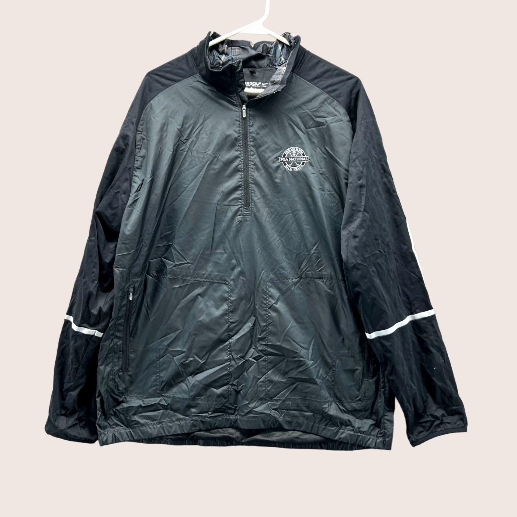 Nike Nike Jacket Men XL Black Windbreaker 1/4 Zip Logo PGA National Palm Beach Golf Windbreaker Jacket, 1/4 Zip, Nike, Black, XL, Men Size US XL / EU 56 / 4 - 1 Thumbnail