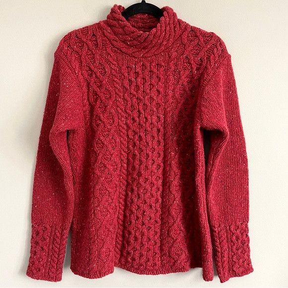 Aran Sweater Market Aran Red Speckled Wool Cashmere Cableknit Sweater - XL 🇮🇪 Size XL / US 12-14 / IT 48-50 - 8 Thumbnail
