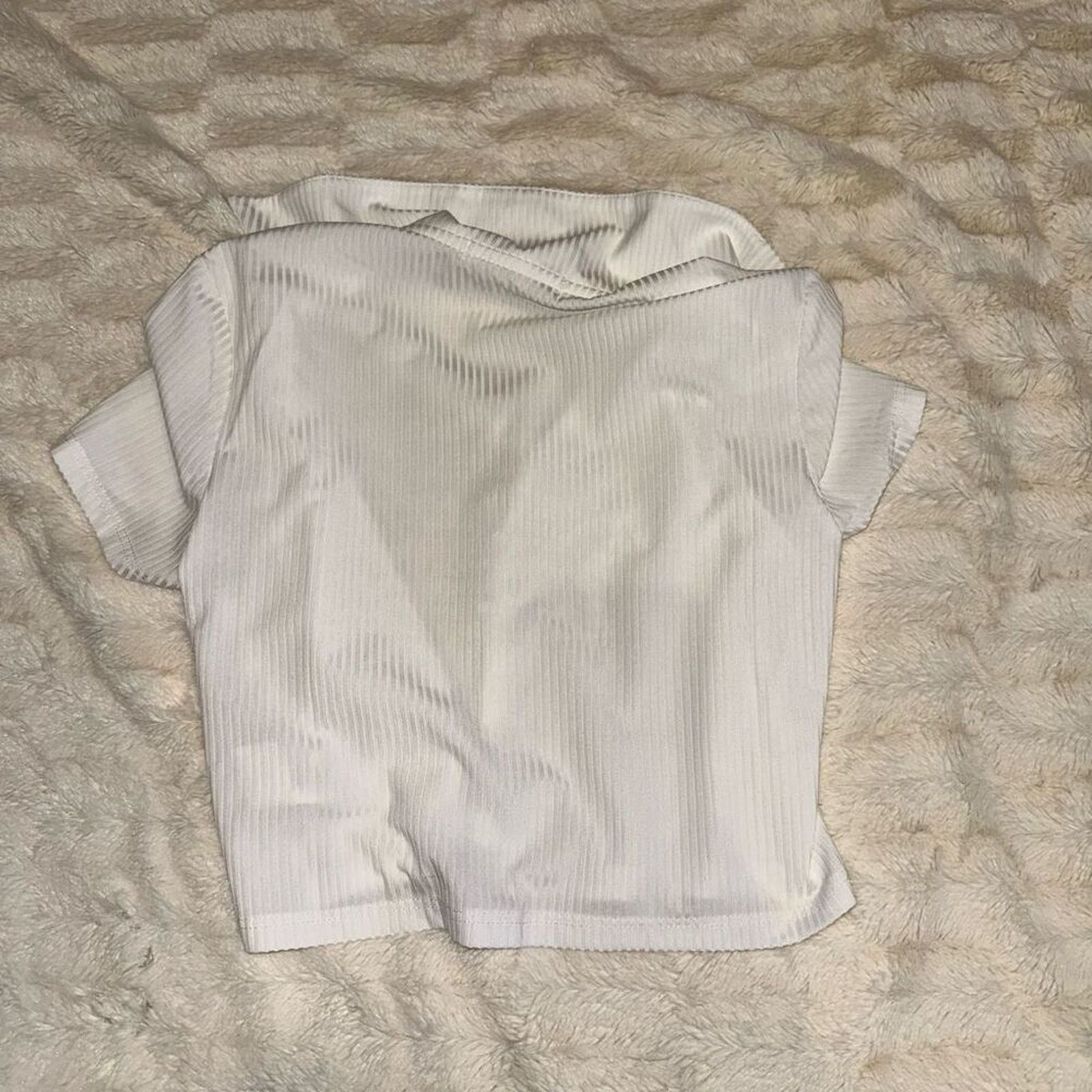 Other Glamorous White Ribbed Crop Button-Front Shirt | Sz S Size S / US 4 / IT 40 - 5 Thumbnail