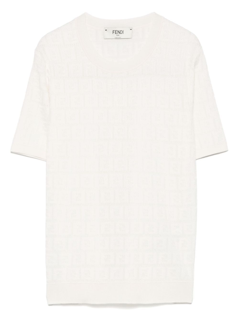 【関税＆送料込み】Fendi Ff Cotton Blend Knitted T-Shirt Fendi FF logo-knit cotton-blend short sleeve top | FZY793A7U375P