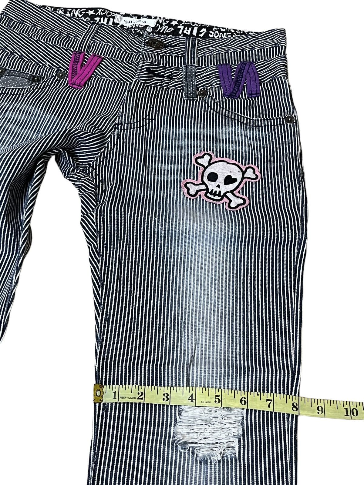 Japanese Brand JAPANESE COLZA DOUBLE WAIST DISTRESS HICKORY STRIPPED JEANS Size US 31 - 18 Thumbnail