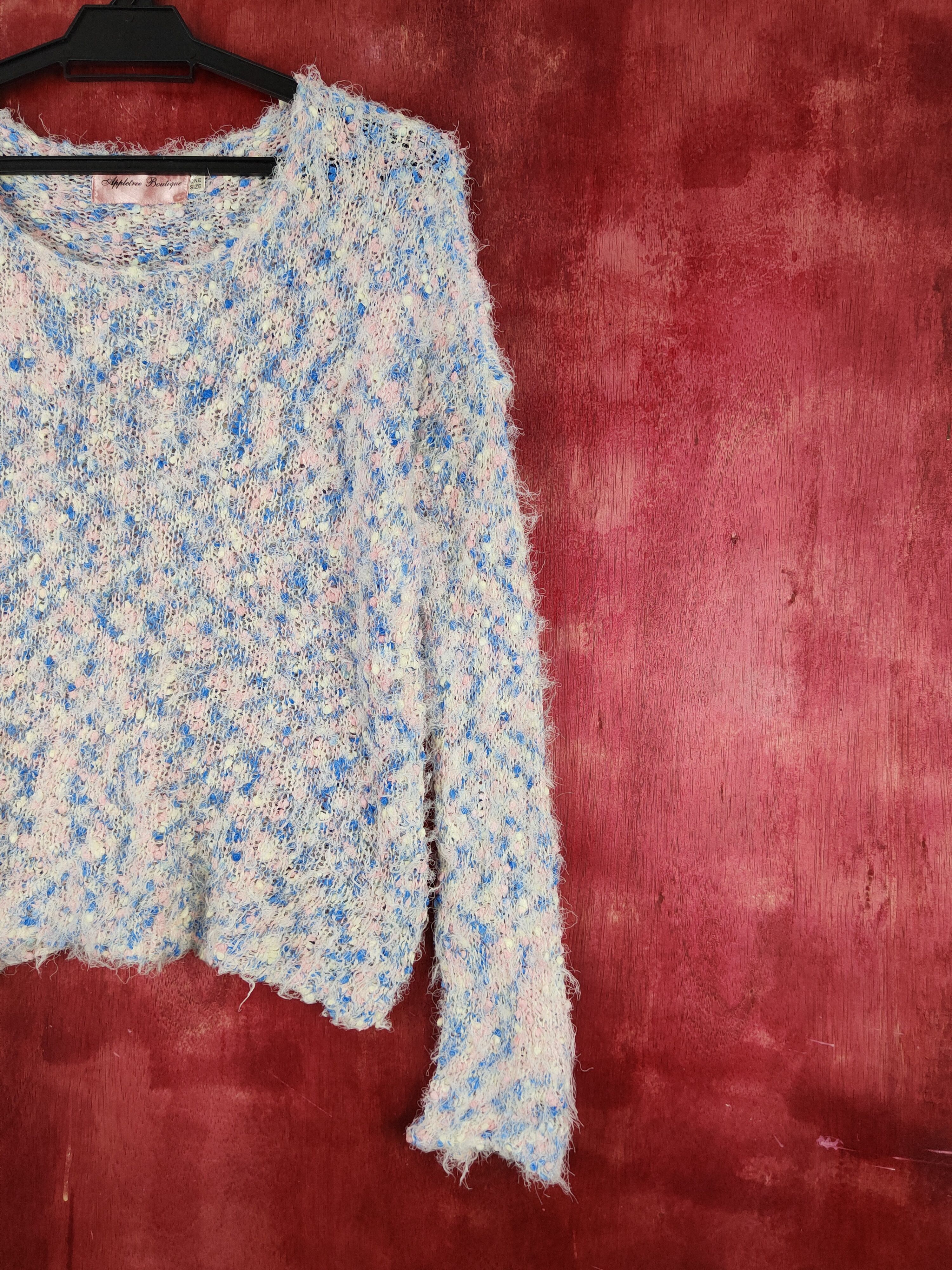 Japanese Brand Appletree Boutique Blue Pink Fur Mohair Knitwear #S1912 Size S / US 4 / IT 40 - 5 Thumbnail