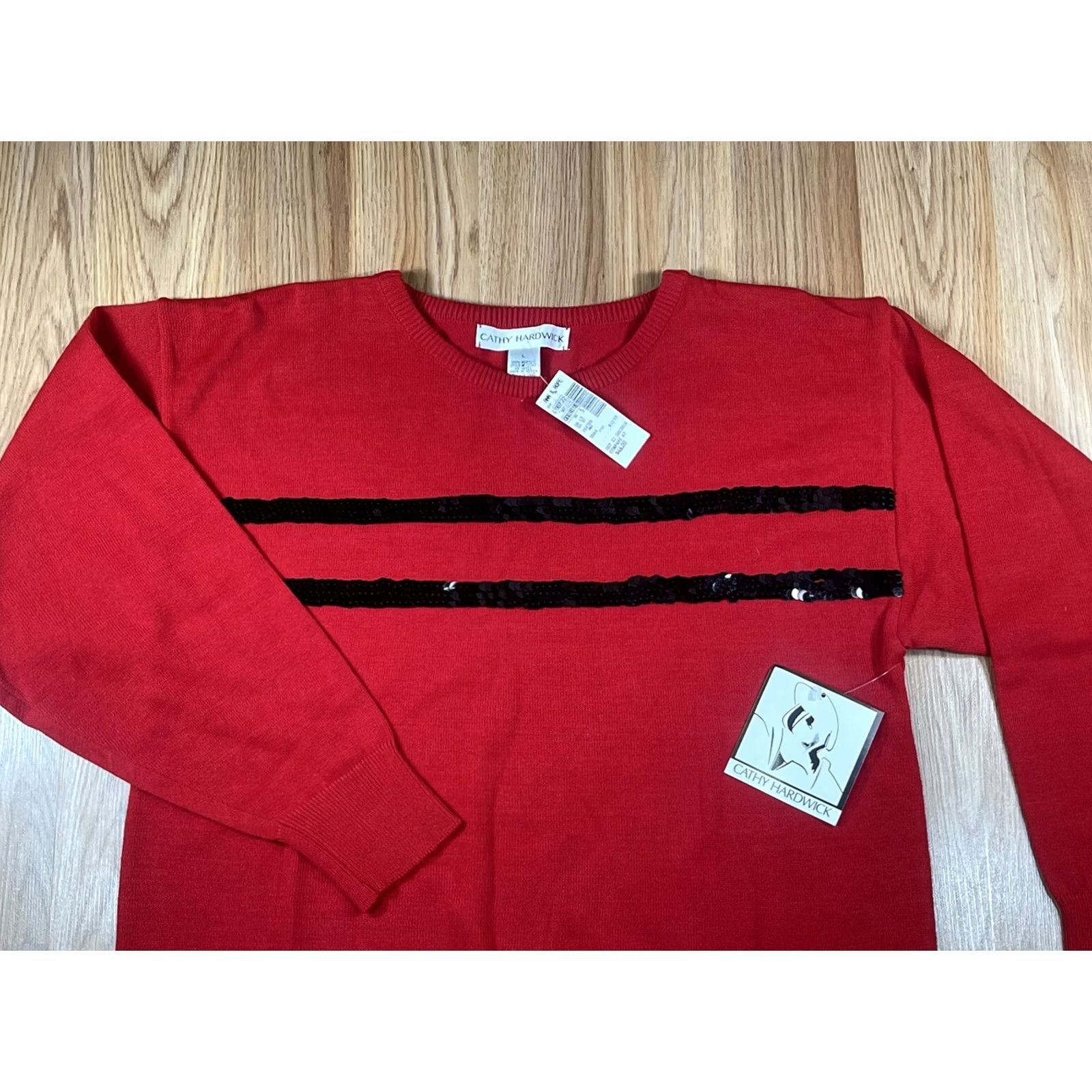 Vintage Cathy Hardwick Women’s Red Round Neck 3/4 Sleeve Knit Sweater Pullover Size L Size L / US 10 / IT 46 - 2 Thumbnail