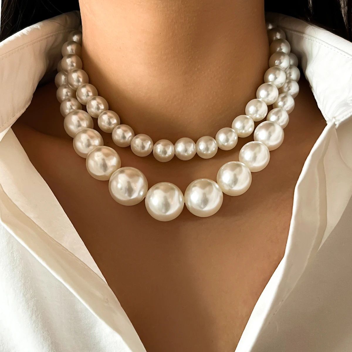 Other Elegant 2pcs/set Imitation Pearl Beaded Choker Necklaces Size ONE SIZE - 1 Thumbnail