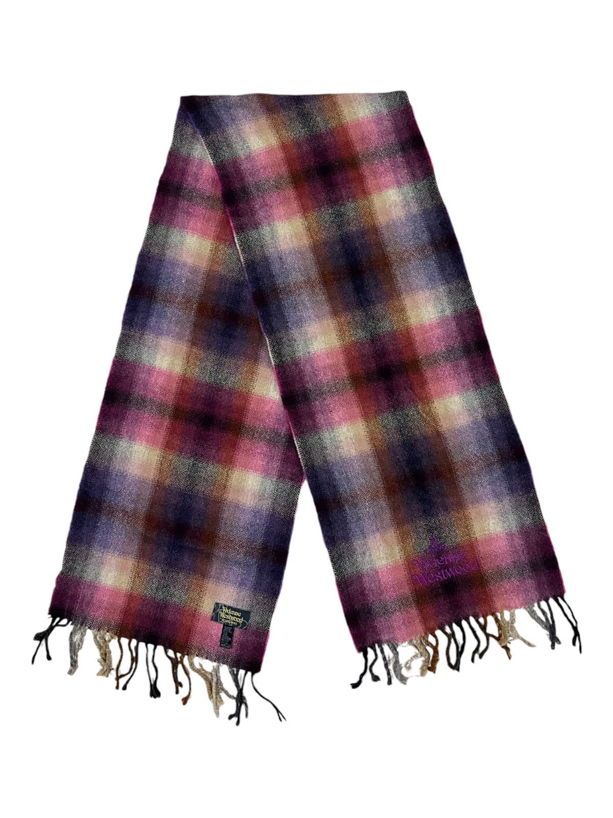 Vivienne Westwood VW Embroidery Logo & Script Beautiful Shadow Plaid Scarf Size ONE SIZE - 5 Thumbnail