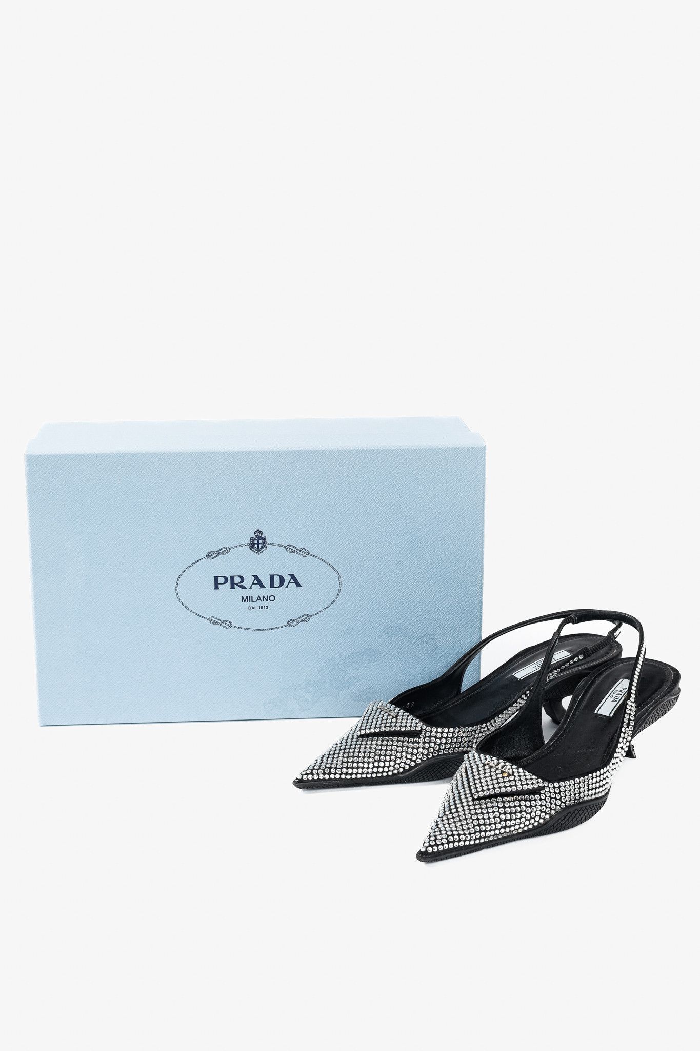 Prada Prada Black Satin Crystal Sling-Back Pumps Size US 6.5 / IT 36.5 - 11 Thumbnail