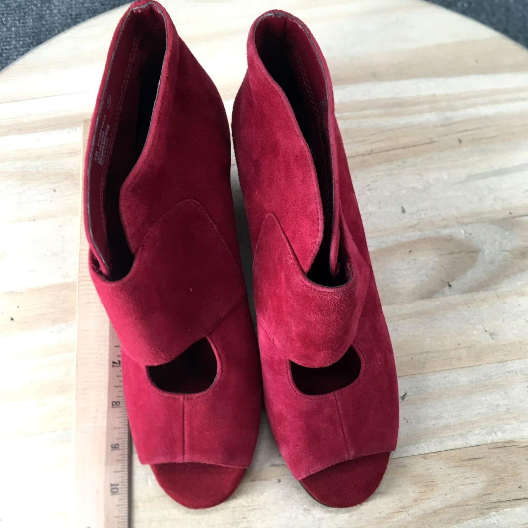 Vintage Aerosoles Boots Womens 8 M Sound Wave Wedge Ankle Booties Red Leather Peep Toe Size US 8 / IT 38 - 5 Thumbnail