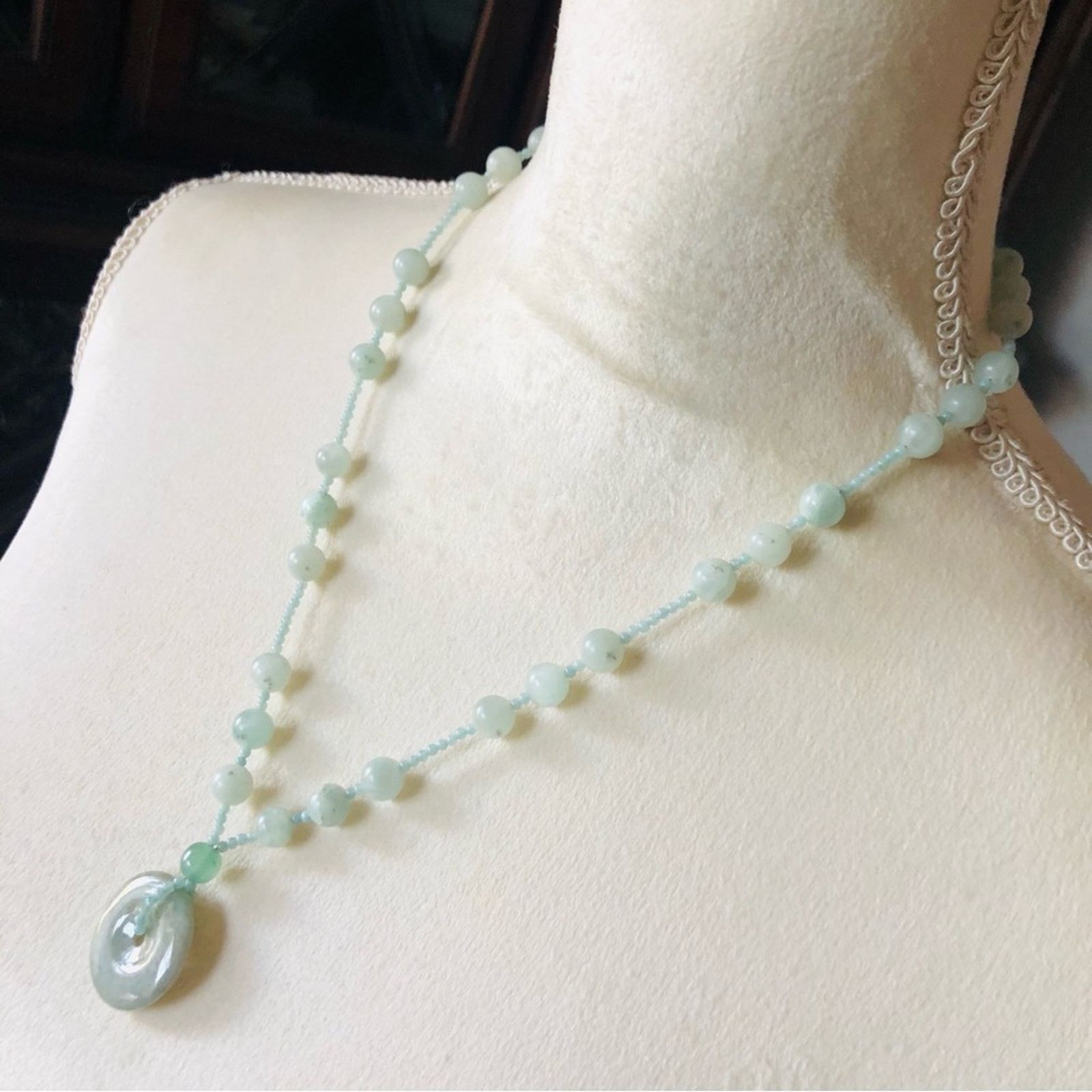 Handmade Hand crafted jadeite stone beaded 925 toggle clasp necklace Size ONE SIZE - 4 Thumbnail
