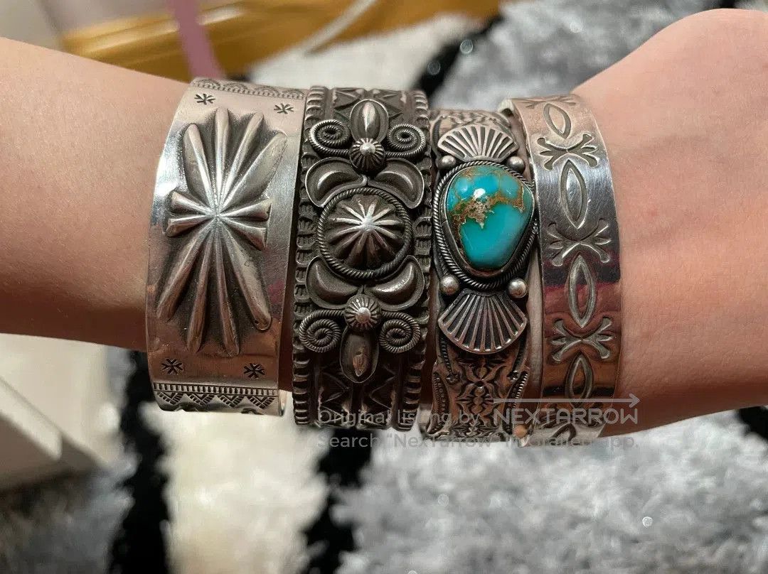 Japanese Brand Navajo 90s Hand-Engraved Silver Bracelet. Size ONE SIZE - 2 Thumbnail