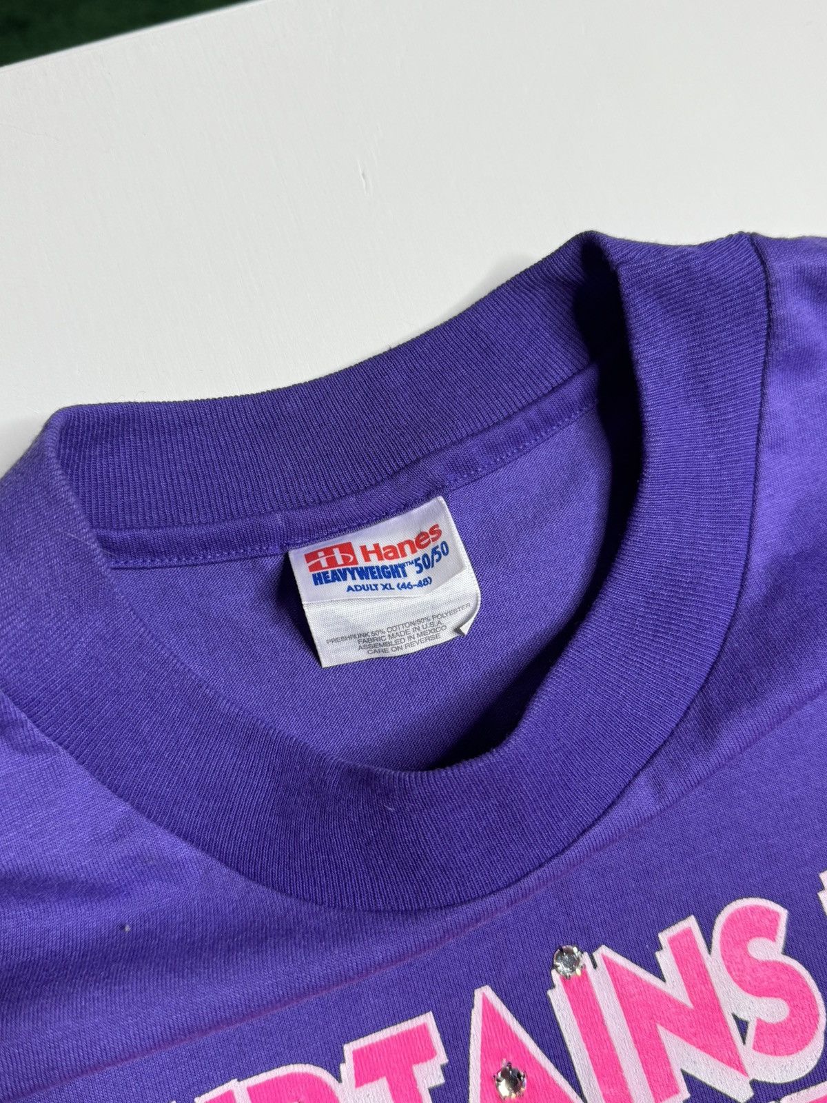 Vintage VINTAGE 1990's Rhinestone Curtains Up Tee “Purple” (XL) DS Size US XL / EU 56 / 4 - 7 Thumbnail