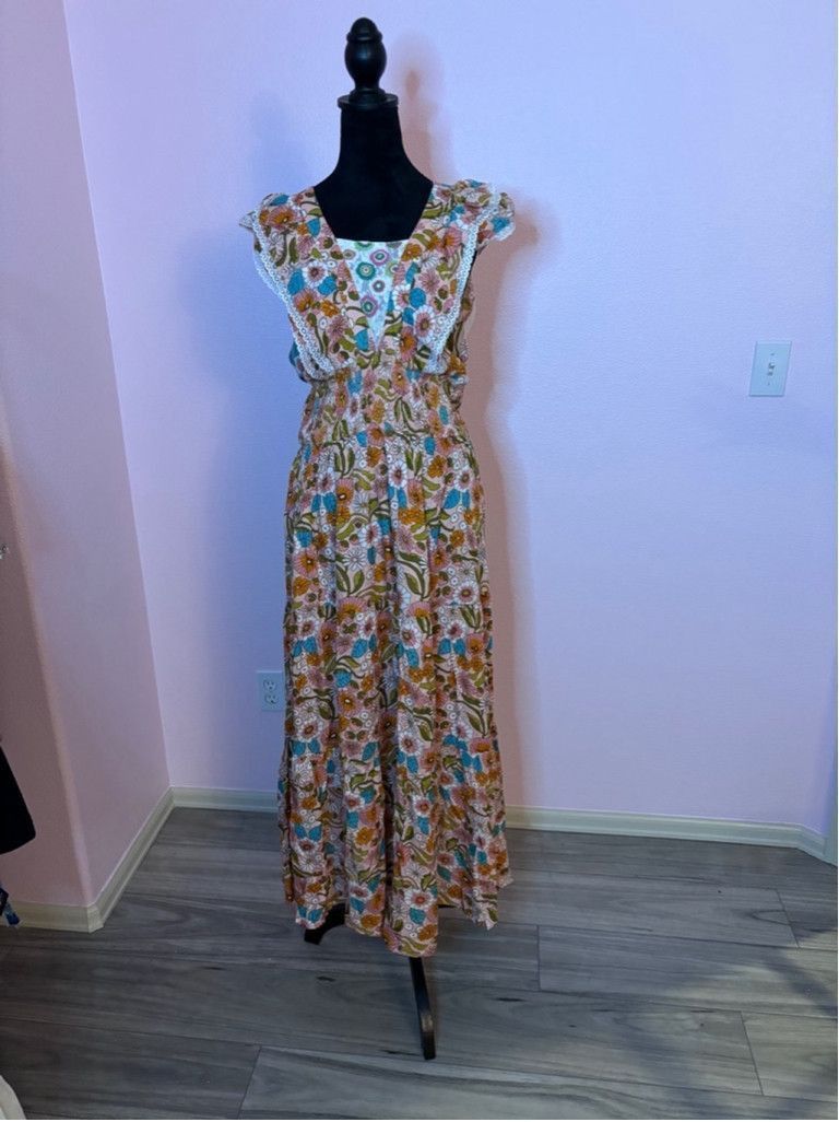 Anthropologie Women's Kitsch & Pop Edition Floral Maxi Dress Size M Pink Size M / US 6-8 / IT 42-44 - 1 Thumbnail