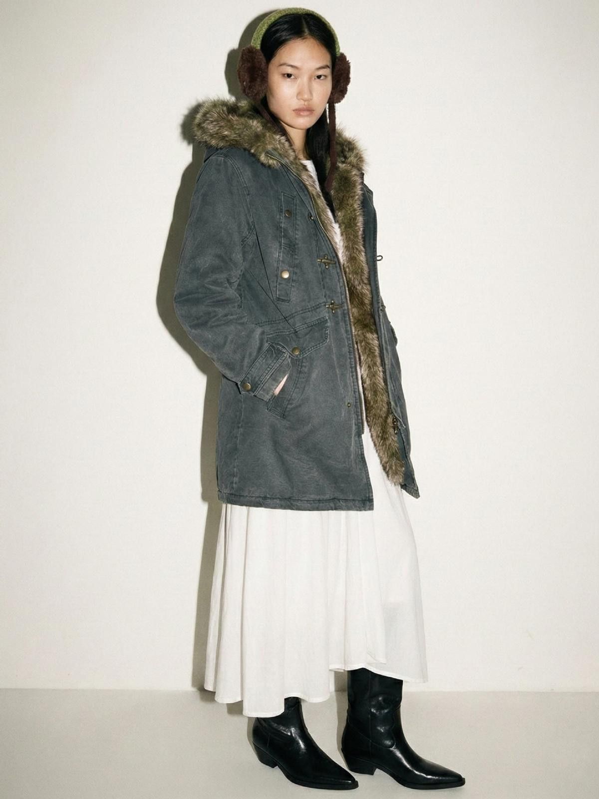 Japanese Brand Dark Gray Faux Fur Hooded Parka Coat, Toggle Closure Size US M / EU 48-50 / 2 - 3 Thumbnail