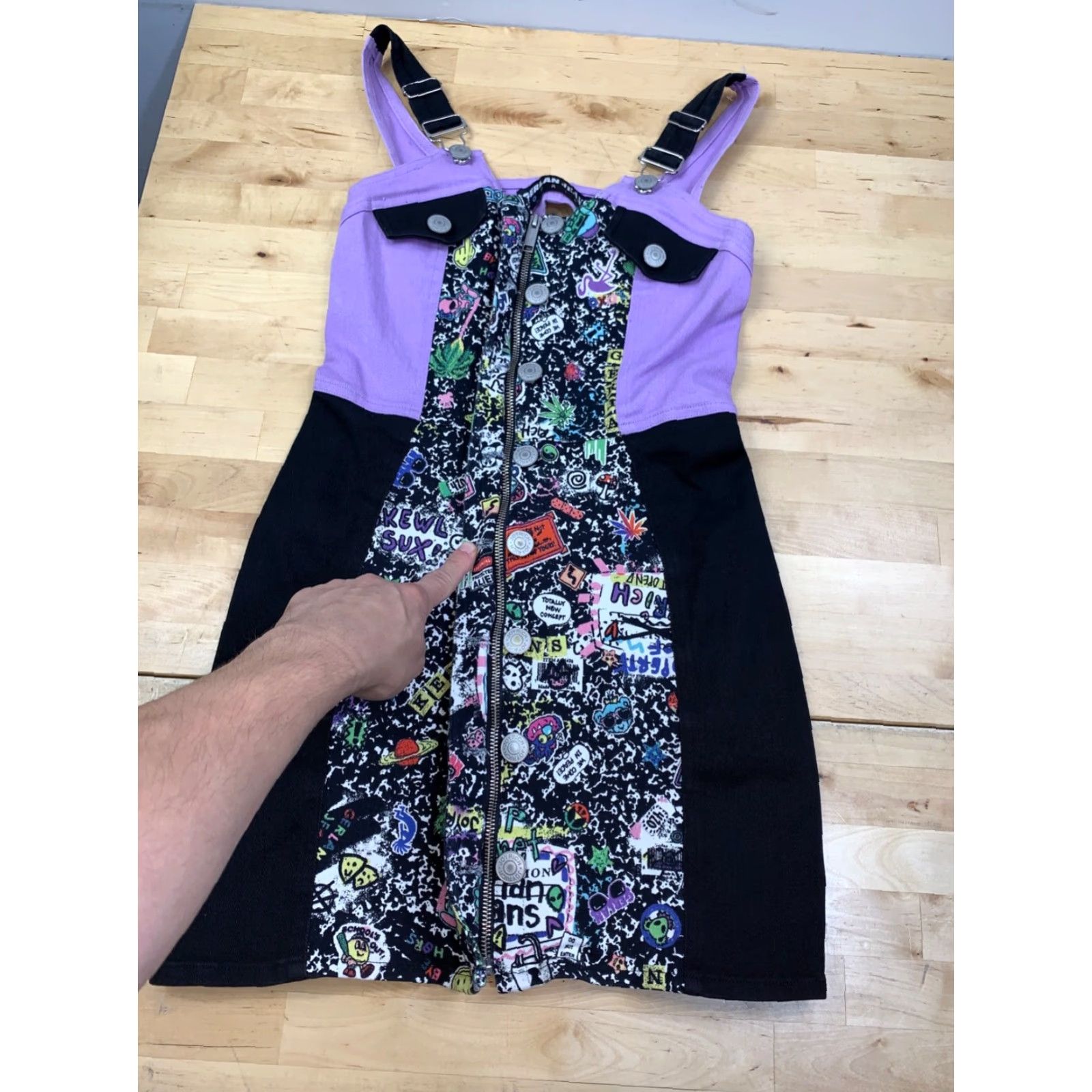 Joyrich Joyrich x Gerlan Jeans Denim Skirt Overalls Womens M Black Purple Zip #8895 Size 32" / US 10 / IT 46 - 6 Thumbnail