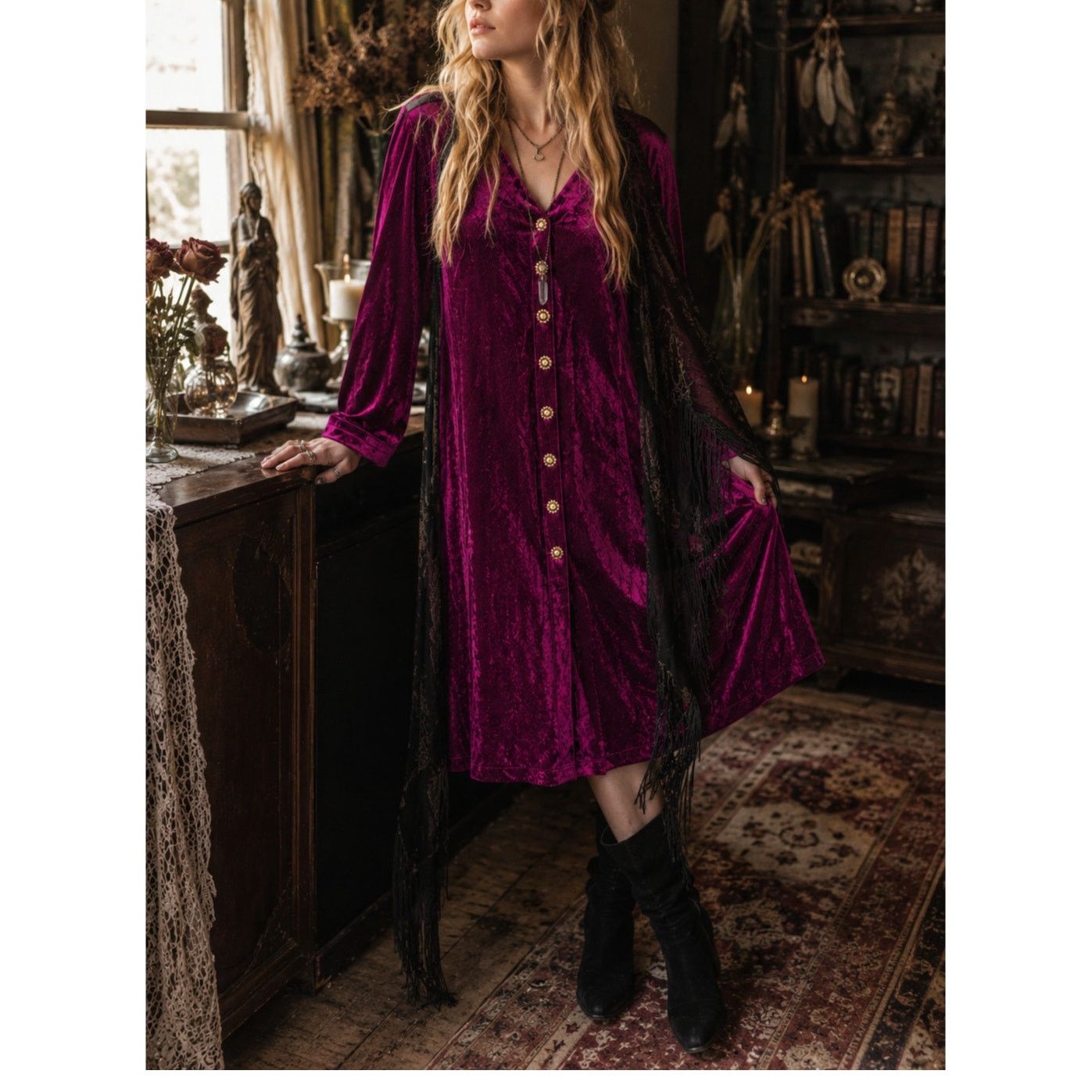 Vintage Vintage velvet jeweled button shift dress size 1 = XL/1X Size XL / US 12-14 / IT 48-50 - 4 Thumbnail