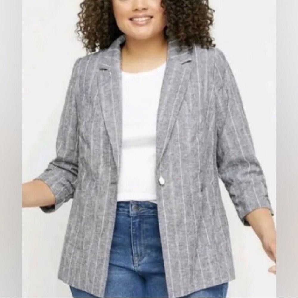 Designer Lane Bryant l The Bryant Blazer Linen Blend Striped 14 Size XL / US 12-14 / IT 48-50 - 10 Thumbnail