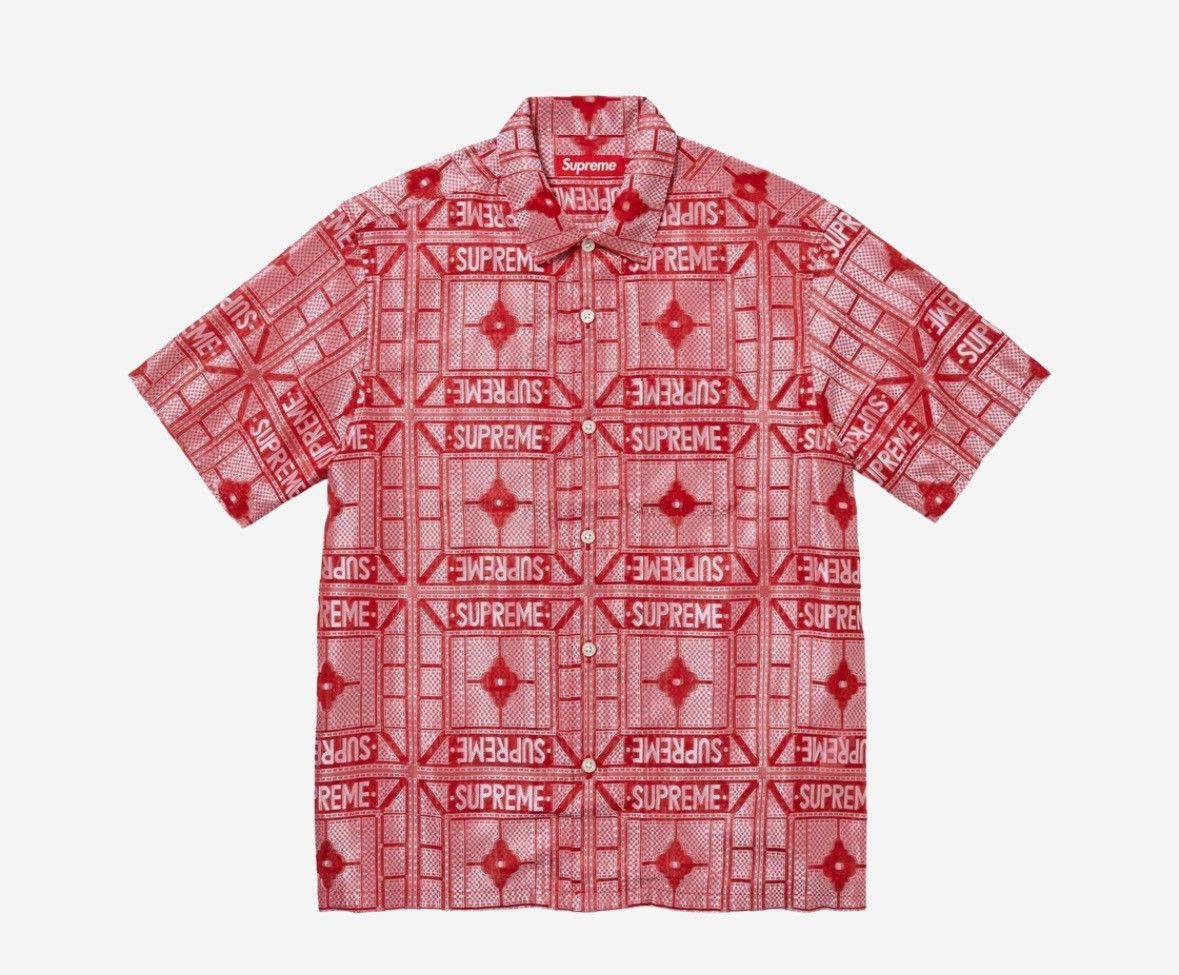 image of Supreme Tray Jacquard Short Sleeve Shirt in Red, Men's (Size Small)