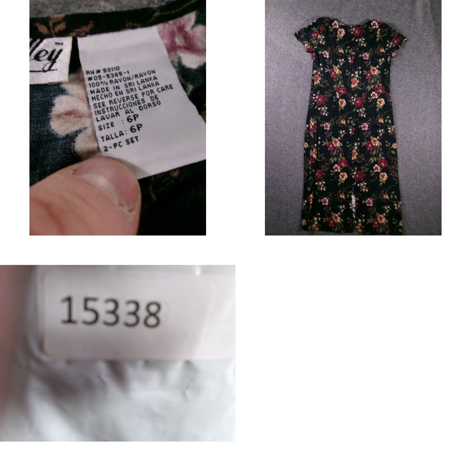 Vintage Victoria Holley Dress Womens 6P Floral Short Sleeve Midi Black Casual Rayon Size 28" / US 6 / IT 42 - 8 Thumbnail