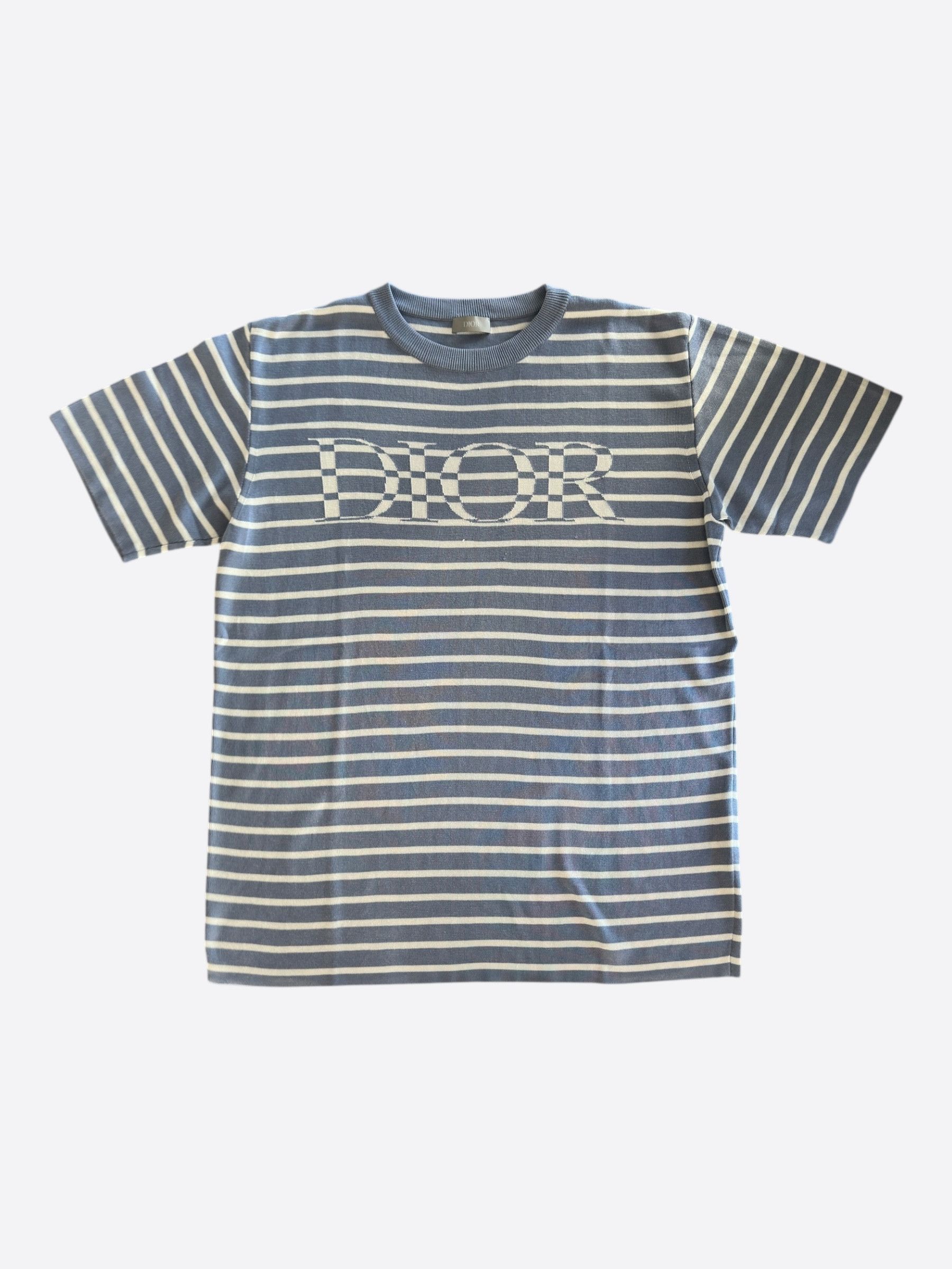 Dior Dior Blue & White Striped Logo T-Shirt Size US M / EU 48-50 / 2 - 1 Thumbnail