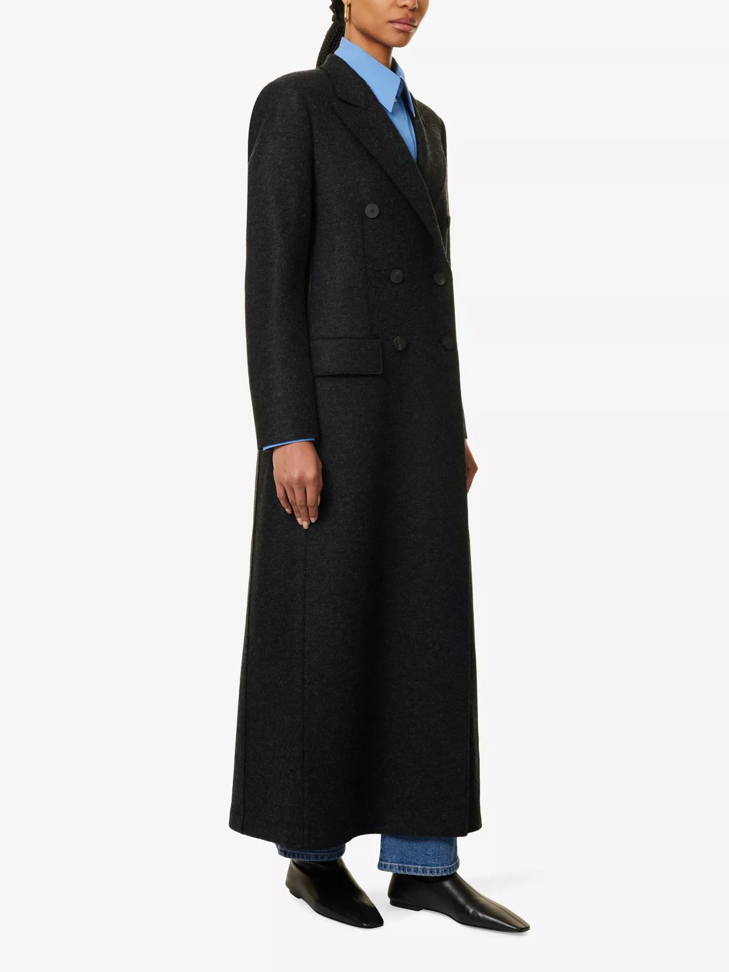 Harris Wharf London o1s22i1n1024 Double-Breasted Pressed Wool Coat in Dark Grey Size S / US 4 / IT 40 - 2 Thumbnail