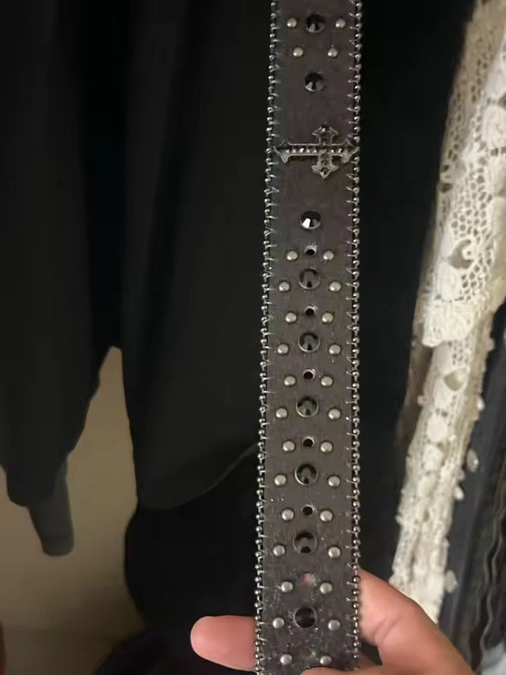 Japanese Brand Black Cross Rivet 115 cm Belt Engraved Buckle Rhinestone Size ONE SIZE - 4 Thumbnail