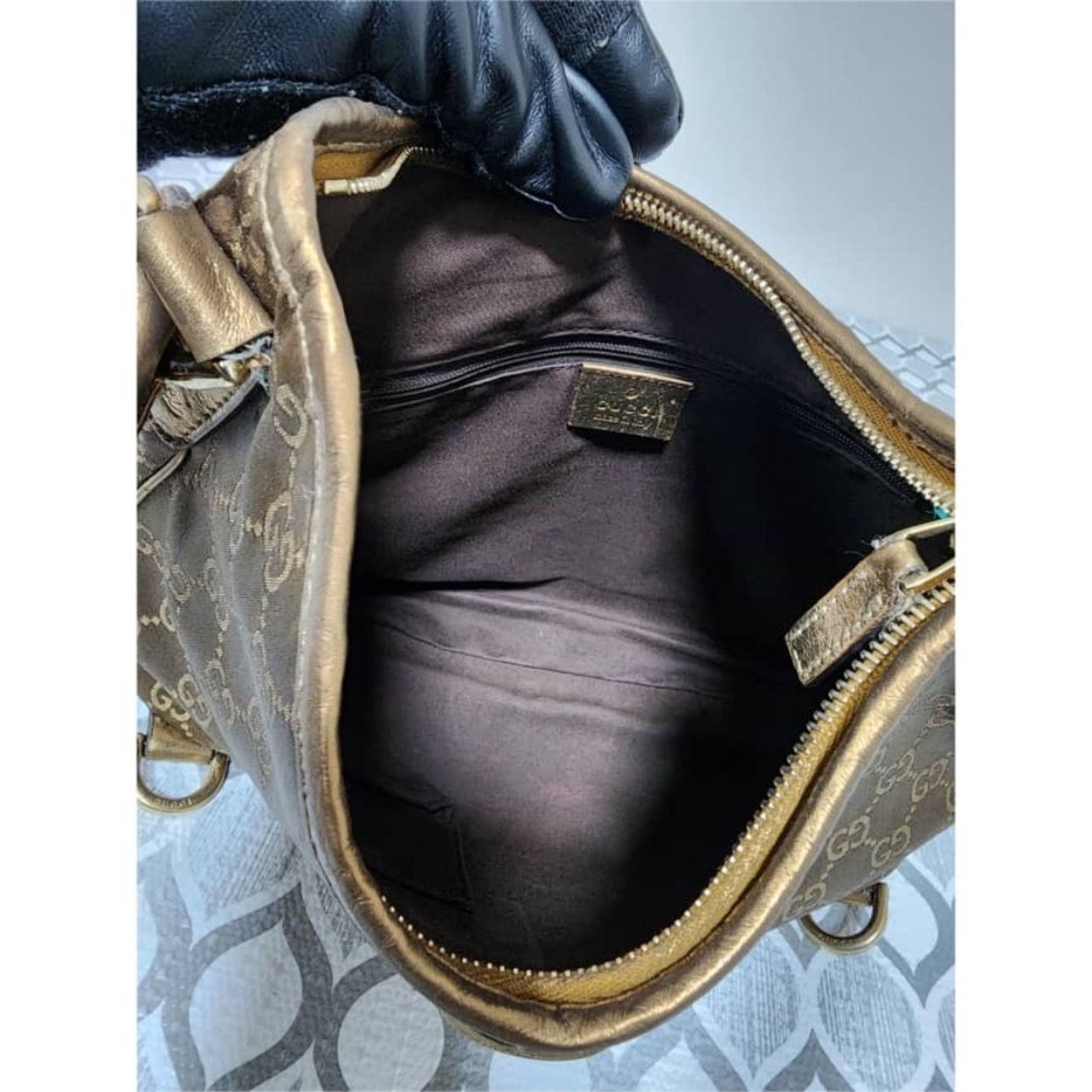 Gucci GUCCI GG Fabric Abbey Medium D-Ring Hobo Bag Gol Golden Brwn Size ONE SIZE - 12 Thumbnail
