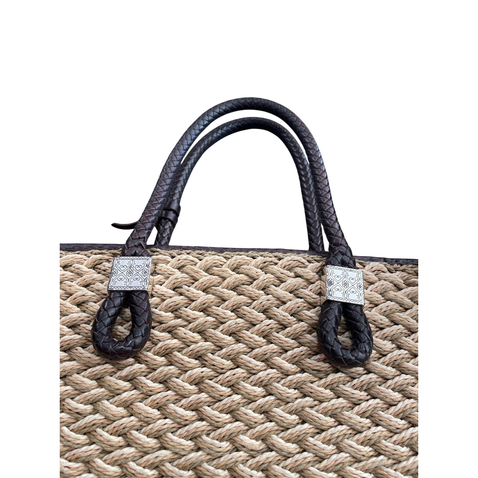 Brighton Brighton womans brown woven Straw leather charmed hand Bag S Size ONE SIZE - 8 Thumbnail