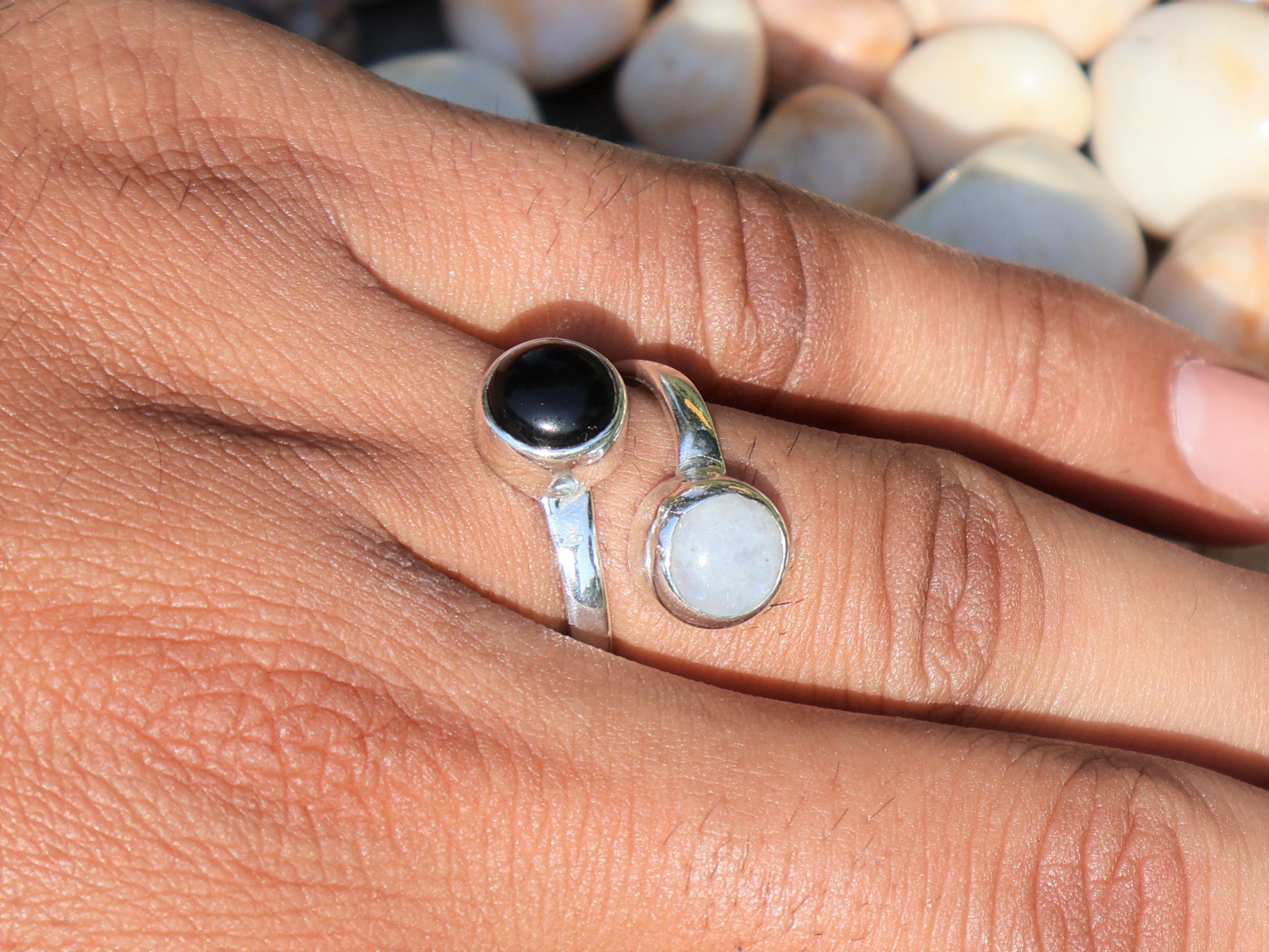 Handmade Rainbow Moonstone Ring, Black Onyx Ring, Handmade Women Ring Size ONE SIZE - 9 Thumbnail