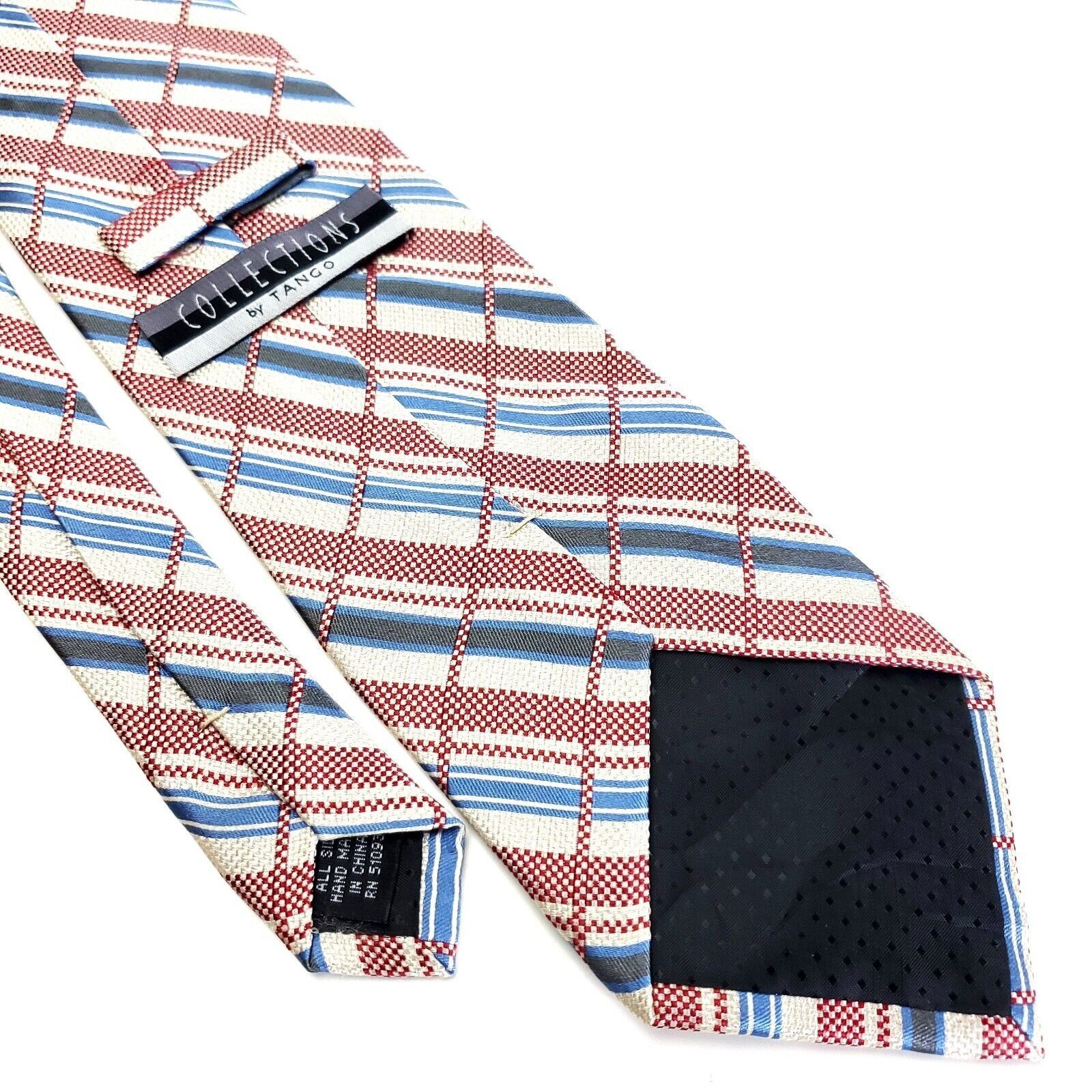Designer Tango Collections Woven Cream Red Blue Plaid Silk Tie Size ONE SIZE - 5 Thumbnail