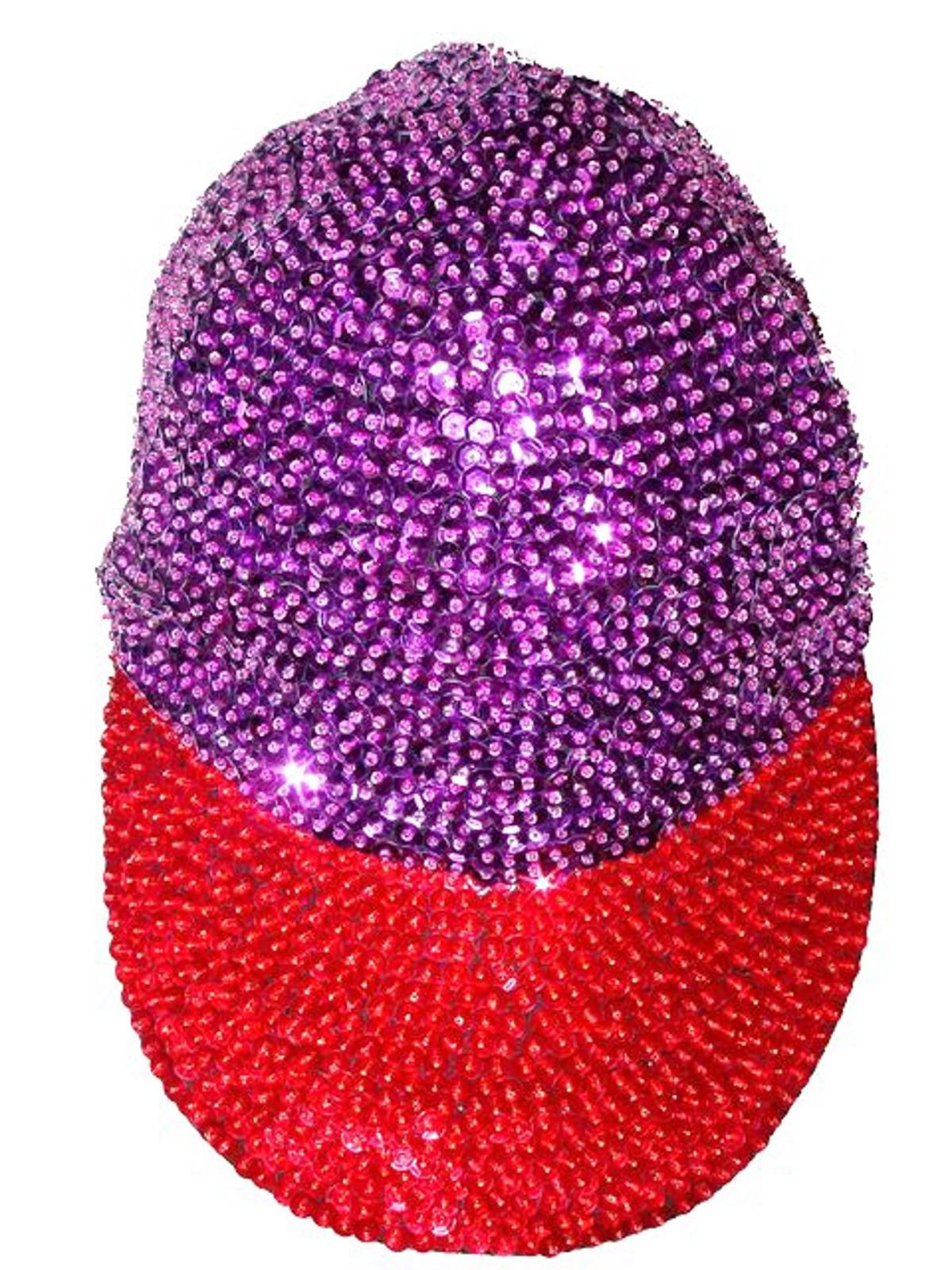Designer Sequin Baseball Cap PURPLE with RED BRIM Size ONE SIZE - 1 Preview