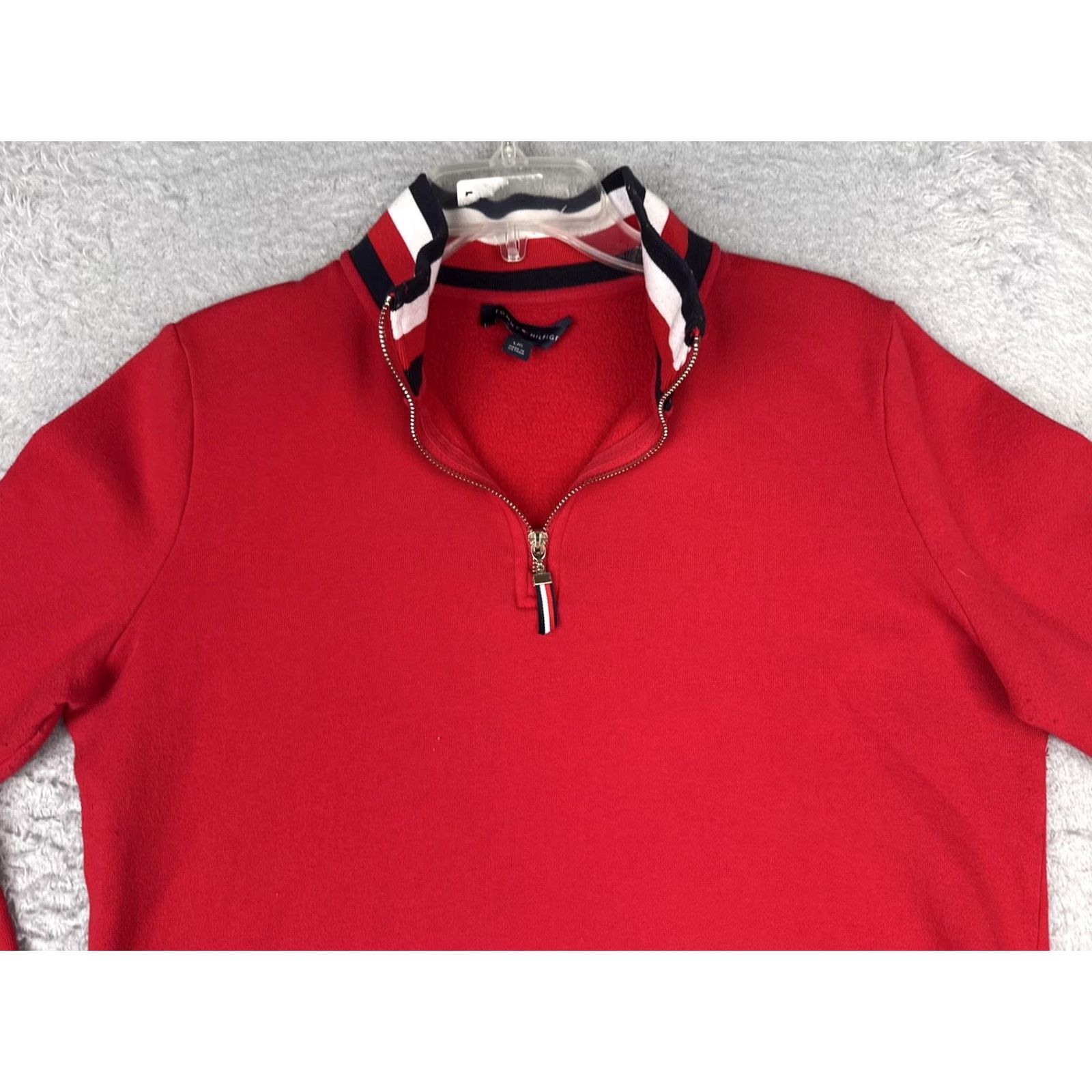 Tommy Hilfiger Tommy Hilfiger Sweater Womens L Red 1/4 Zip Mock Neck Jersey Logo Pullover Size L / US 10 / IT 46 - 4 Thumbnail