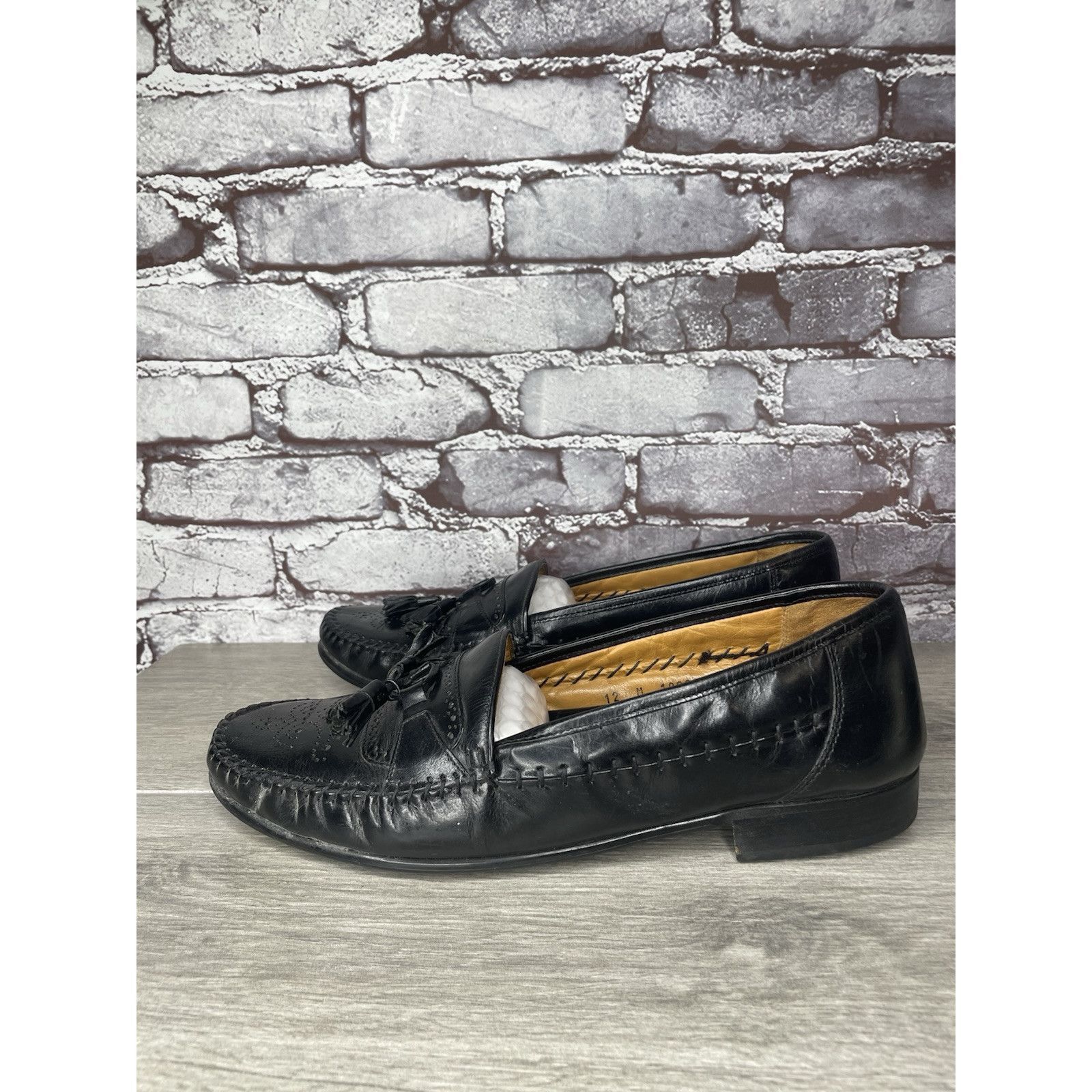 Other SAN REMO Black Leather Wingtip Tassel Loafers Dress Shoes Me Size US 12 / EU 45 - 21 Thumbnail