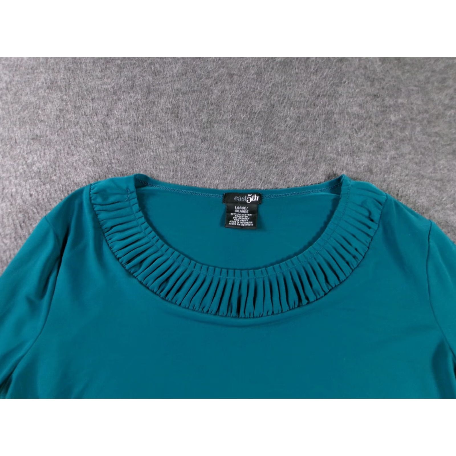 Altea East5th Top Womens L Teal Long Sleeve Pleated Scoop Neck Stretch Polyester Jacket? blouse? Size L / US 10 / IT 46 - 2 Thumbnail
